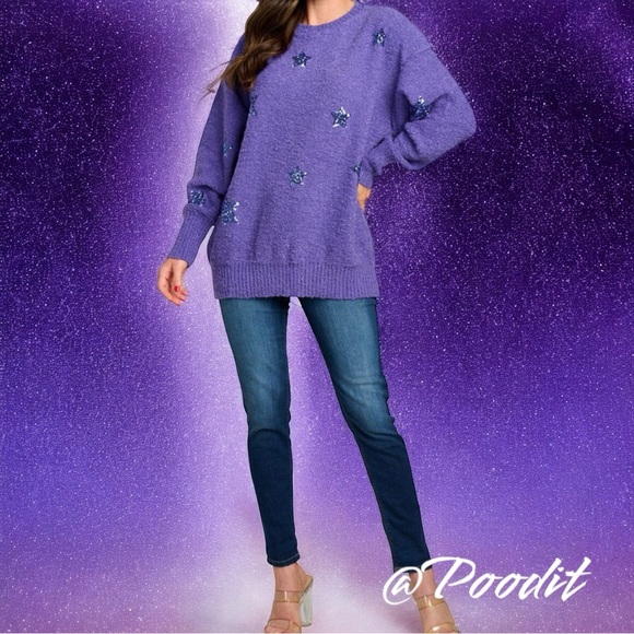 PEACH LOVE CALIFORNIA ever so soft sequin star sweater S M L - Picture 2 of 9